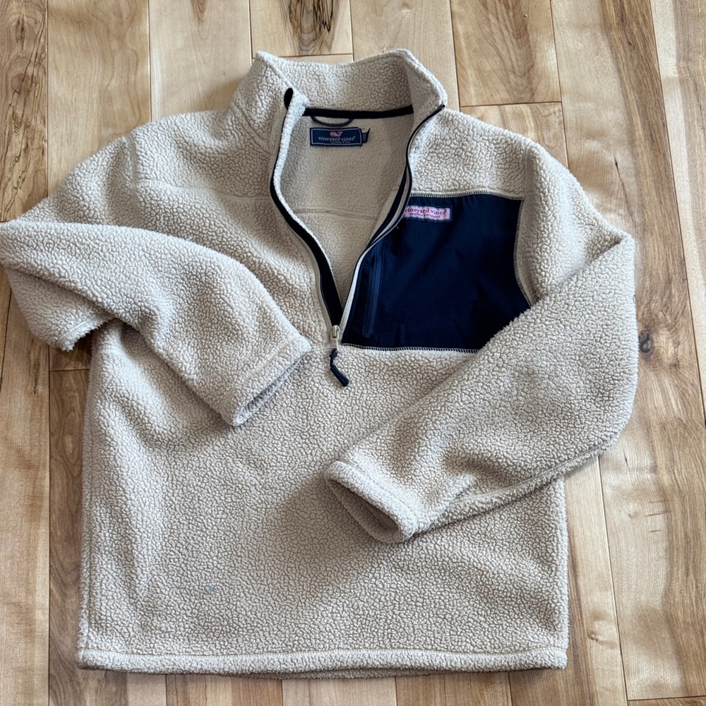 Vineyard Vines Beige and Navy Zip-Up Sweater
